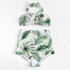 Shein Leaf Print High Waist Bikini Set