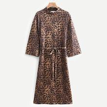 Shein Self Tie Mock Neck Leopard Print Dress