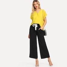 Shein Roll-up Top & Drawstring Waist Pants