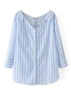 Shein Vertical Striped Eyelet Lace Up Back Blouse