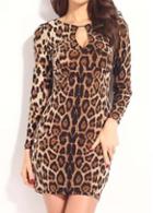 Rosewe Charming Cutout Pattern Long Sleeve Leopard Bodycon Dress