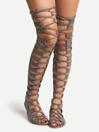 Shein Grey Lace Up Thigh High Gladiator Sandals
