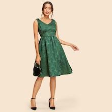 Shein Knotted Shoulder Floral Jacquard Dress