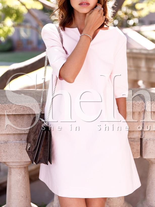 Shein Pink Half Sleeve Backless Dress