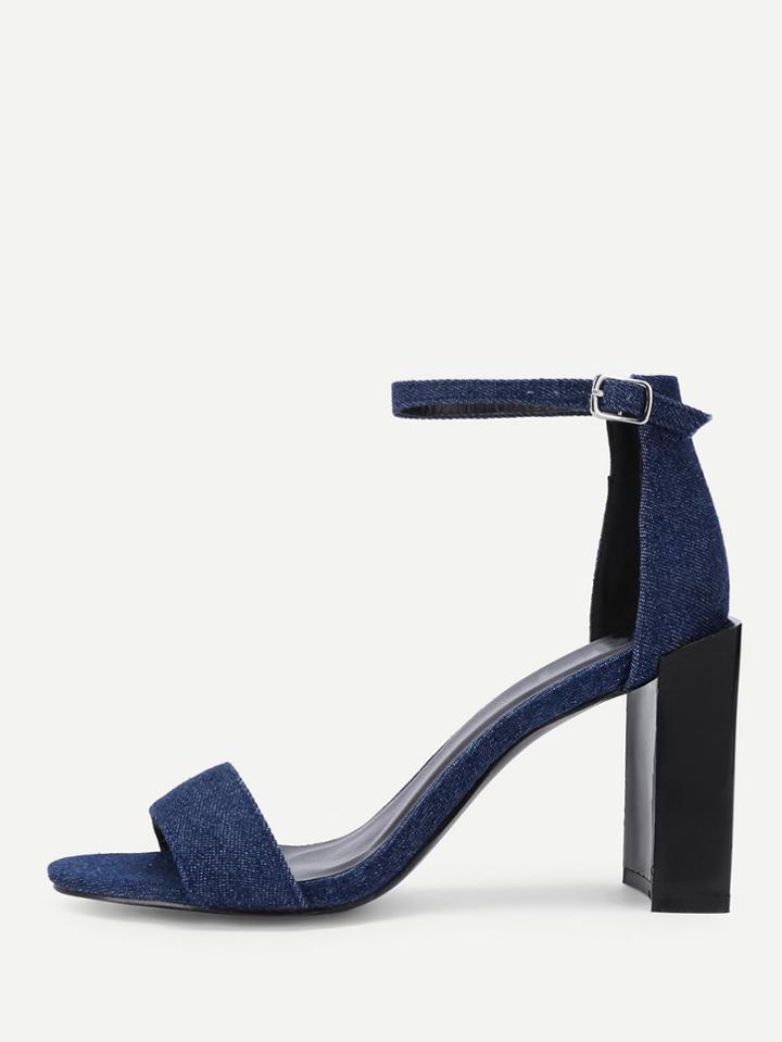 Shein Block Heeled Ankle Strap Denim Pumps