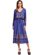 Shein Adjustable Sleeve And Waist Drawstring Maxi Dress