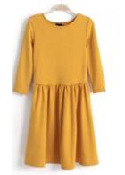 Rosewe Chic Yellow Round Neck Three Quarter Sleeve Dress