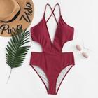 Shein Plus Criss Cross V-plunge Swimsuit
