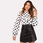 Shein Drop Shoulder Spot Blouse With Jabot