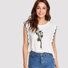 Shein Flower Embroidered Chevron Trim Muscle Tee