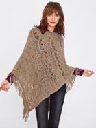 Shein Hollow Out Fringe Poncho Sweater