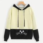 Shein Cat Embroidered Bow Back Drawstring Hoodie