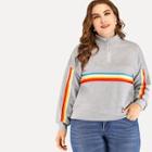 Shein Plus Stand Collar Striped Zip Detail Sweatshirt