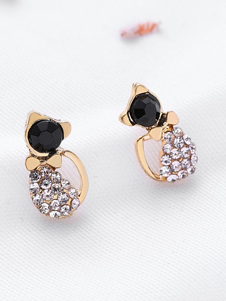 Shein Rhinestone Cat Shaped Stud Earrings
