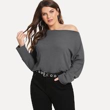 Shein Plus Solid Asymmetrical Neck Tee