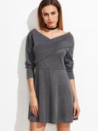 Shein Dark Grey Double V Neck Drop Shoulder A-line Dress