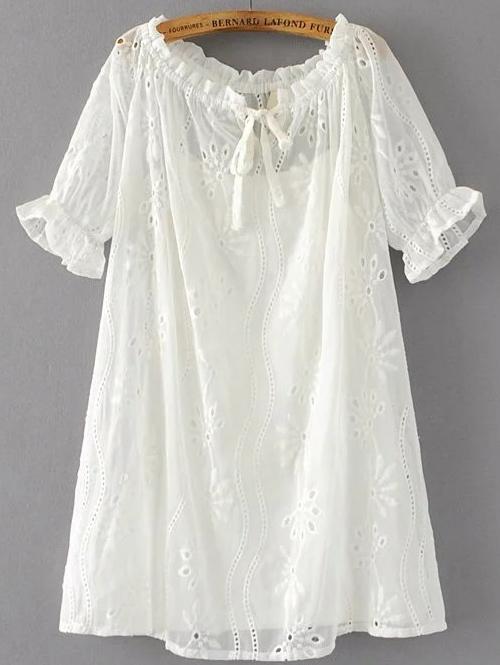 Shein Tie Neck Hollow Out Detail 2 In 1 Dress