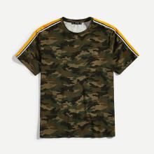 Shein Men Striped Sleeve Camo T-shirt