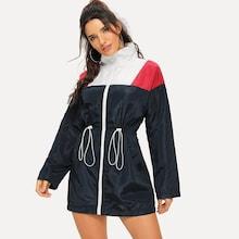 Shein Zip Front Color Block Drawstring Jacket