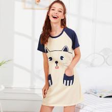 Shein Cat Print Pocket Front Night Dress