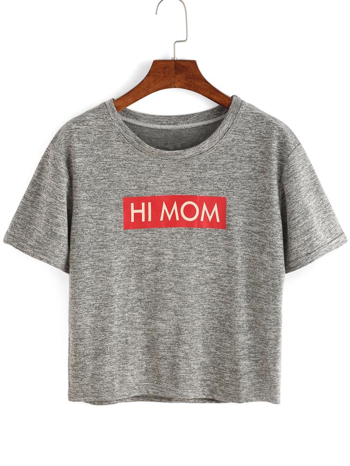 Shein Letter Print Grey T-shirt