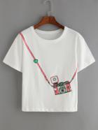 Shein White Short Sleeve Camera Print T-shirt