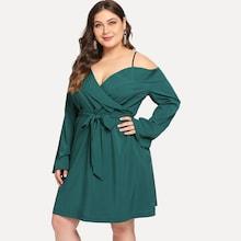 Shein Plus Cold Shoulder Self Tie Solid Dress