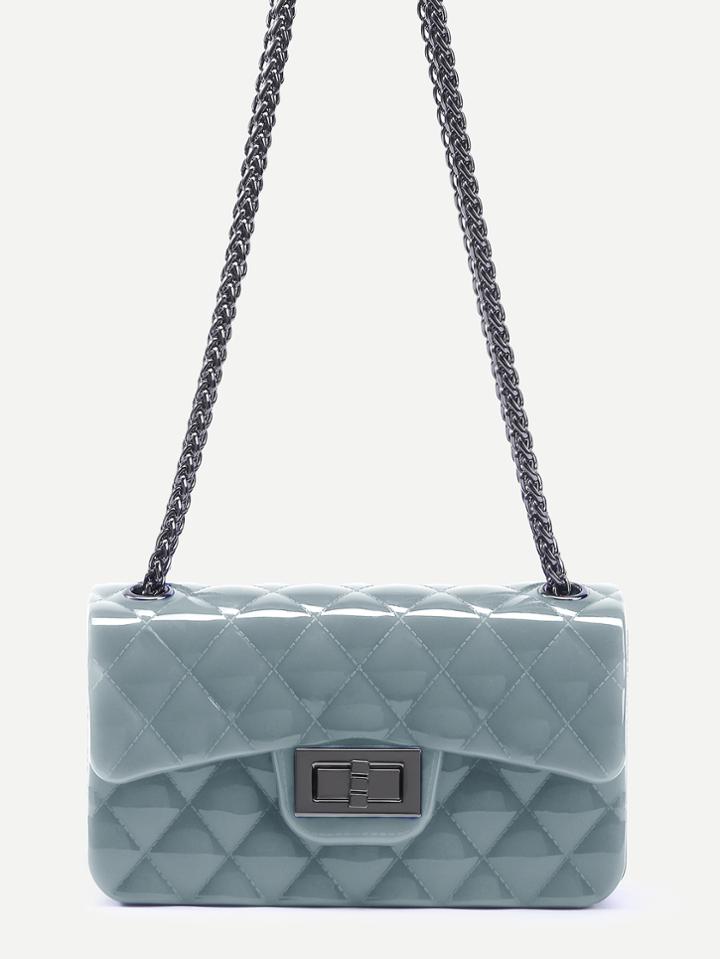 Shein Grey Plastic Quilted Flap Bag With Chain
