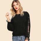 Shein Pearls Beaded Lace Contrast Pullover