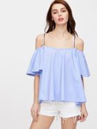 Shein Blue Striped Cold Shoulder Top