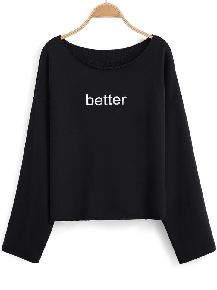 Shein Black Long Sleeve Letter Print T-shirt