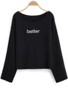 Shein Black Long Sleeve Letter Print T-shirt