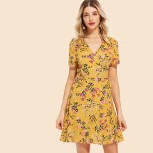 Shein Surplice Wrap Self Tie Botanical Dress
