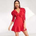 Shein Ruffle Detail Knot V-neck Dress