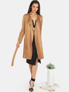 Shein Waterfall Lapel Suede Belted Coat Camel