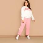 Shein Plus Drop Shoulder Letter Pullover And Pants Set