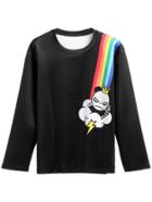 Shein Black Rainbow And Panda Print Sweatshirt