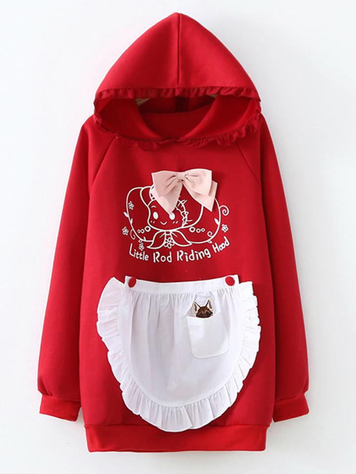 Shein Bow Decor Christmas Hoodie With Detachable Apron