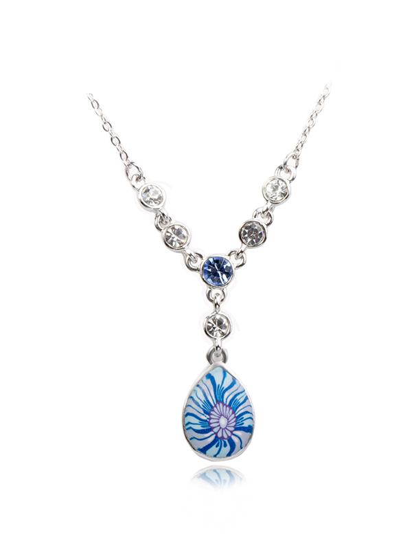 Shein Crystals Pattern Drop Pendant Necklace