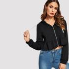 Shein Flared Hem Zip Up Crop Hoodie