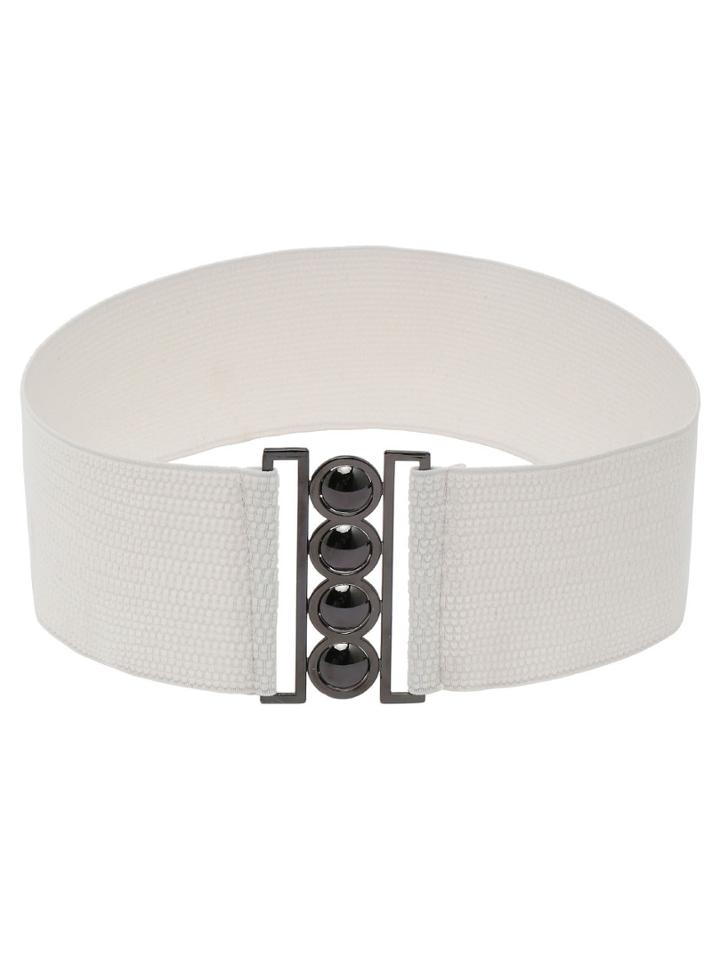 Shein Polished Interlock Buckle Off-white Wide Elastic Belt