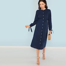 Shein Knot Cuff Button Up Belted Dress