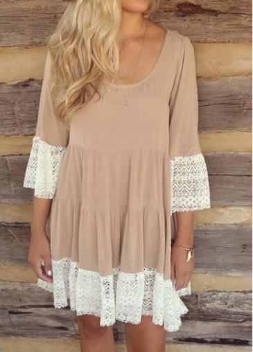 Rosewe Lace Hem Design Round Neck Straight Dress