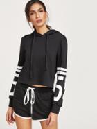Shein Black Varsity Print Hoodie