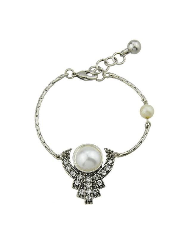 Shein Simulated-pearl And Rhinestone Geometric Pattern Bracelets