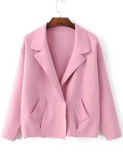 Shein Pink Shawl Collar Hidden Button Sweater Coat