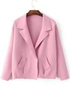 Shein Pink Shawl Collar Hidden Button Sweater Coat