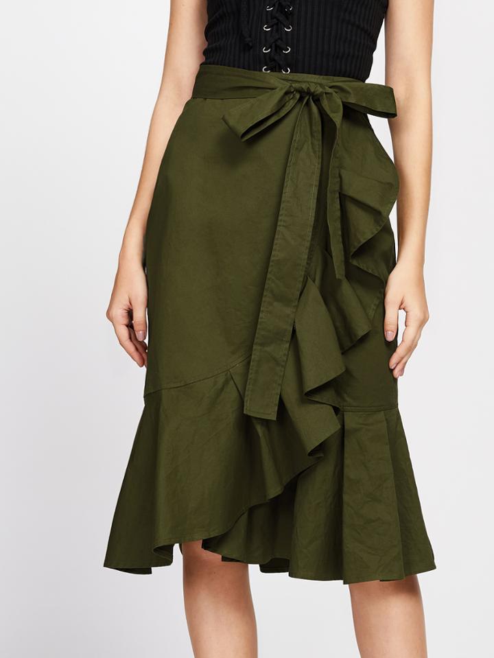 Shein Self Tie Flounce Trim Wrap Skirt