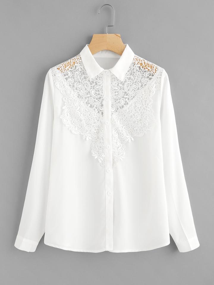 Shein Hollow Out Crochet Panel Shirt
