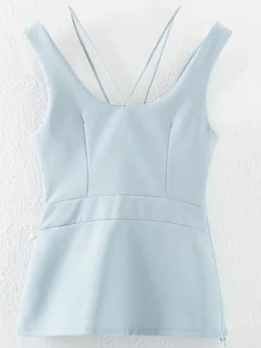 Shein Blue Scoop Back Pierced Tank Top